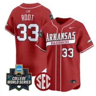 Zach Root Jersey #33 Arkansas Razorbacks 2025 World Series Stitched Cardinal