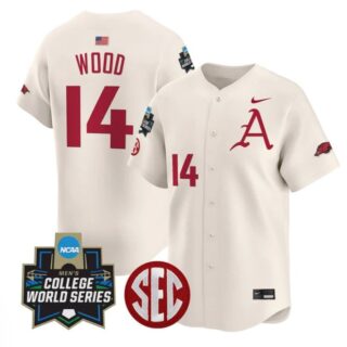 Gage Wood Jersey #14 Arkansas Razorbacks 2025 World Series Stitched Cream