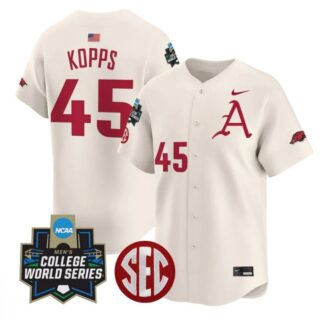 Kevin Kopps Jersey #45 Arkansas Razorbacks 2025 World Series Stitched Cream