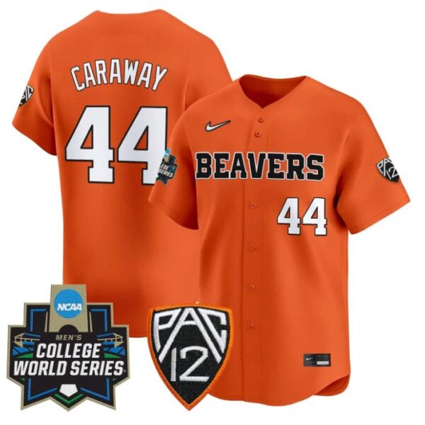 Trent Caraway Jersey #44 Oregon State Beavers 2025 World Series Stitched Orange