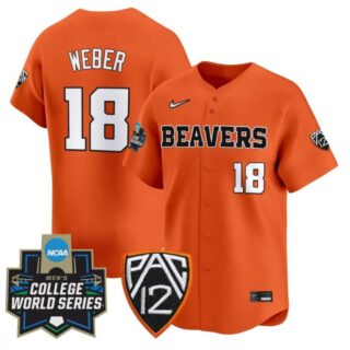 Wilson Weber Jersey #18 Oregon State Beavers 2025 World Series Stitched Orange