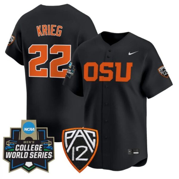 Jacob Krieg Jersey #22 Oregon State Beavers 2025 World Series Stitched Black