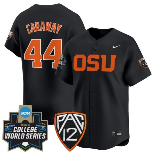 Trent Caraway Jersey #44 Oregon State Beavers 2025 World Series Stitched Black