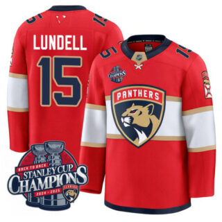 Anton Lundell Jersey #15 Florida Panthers 2025 Stanley Cup Back To Back Red