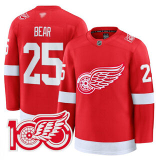 Carter Bear Jersey #25 Detroit Red Wings 100th Anniversary Stitched Red