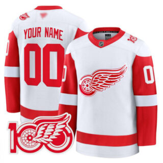 Custom Detroit Red Wings Jersey 100th Anniversary Premium Stitched White