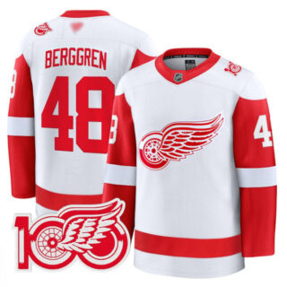 Jonatan Berggren Jersey #48 Detroit Red Wings 100th Anniversary Stitched White