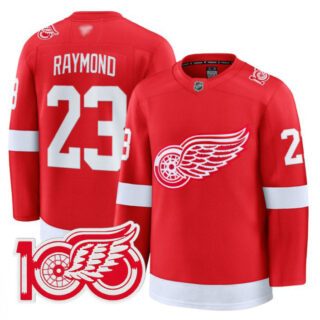 Lucas Raymond Jersey #23 Detroit Red Wings 100th Anniversary Stitched Red