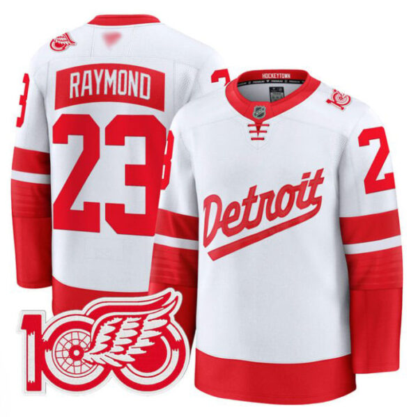 Lucas Raymond Jersey #23 Detroit Red Wings 100th Anniversary Stitched Stadium