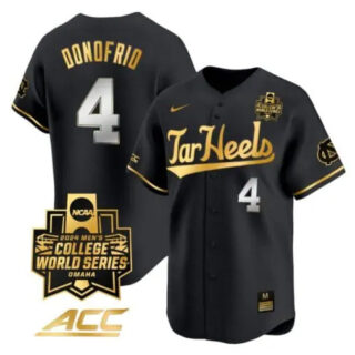Anthony Donofrio Jersey #4 North Carolina Tar Heels 2024 College World Series Vapor Premier Limited NCAA Baseball Stitched Black Gold