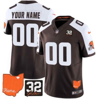 Custom Men's Cleveland Browns #32 Jim Brown Memorial & Home Patch Vapor Limited Jersey All Stitched Alternate