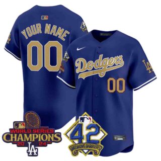 Custom Men's Dodgers 2024 World Series Champions & Jackie Robinson Patch Vapor Premier Limited Jersey All Stitched