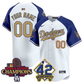 Custom Men's Dodgers 2024 World Series Champions & Jackie Robinson Patch Vapor Premier Limited Jersey All Stitched Alternate