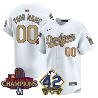 Custom Men's Dodgers 2024 World Series Champions & Jackie Robinson Patch Vapor Premier Limited Jersey All StitchedWhite