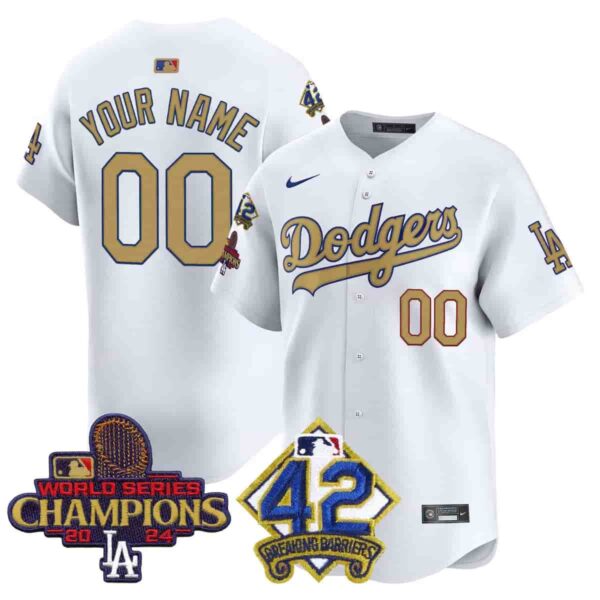 Custom Men's Dodgers 2024 World Series Champions & Jackie Robinson Patch Vapor Premier Limited Jersey All StitchedWhite