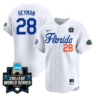 Men's Florida Gators #28 Luke Heyman 2324 Jersey 2024 College World Series Patch All Stitched