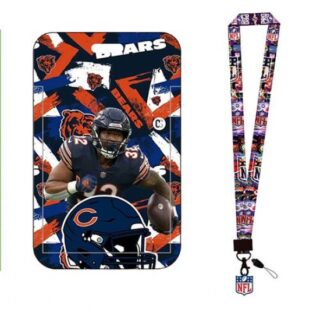 Chicago bear ID Stickers Badge Holder with Lanyard, Hard Plastic Key Card Work Badge Sleeve for Office, School, Factory, ID Credit Cards