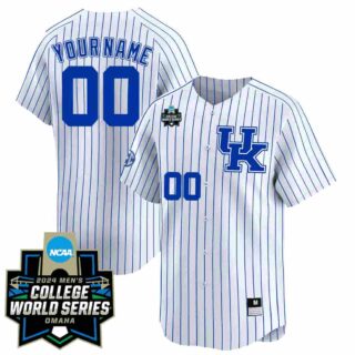 Custom Kentucky Wildcats 2324 Jersey 2024 College World Series Patch All Stitched White Pinstripe