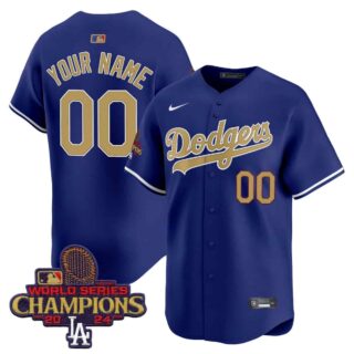 Custom Men's Dodgers 2025 Gold Vapor Premier Limited Jersey All Stitched Royal