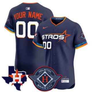 Custom Men's Houston Astros 2025 City Connect Texas Patch Vapor Premier Elite Jersey All Stitched Navy