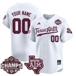 Custom Texas A&M Aggies 2025 SEC Softball Conference Tournament Champions Patch Vapor Premier Limited Pinstripe White Jersey All Stitched