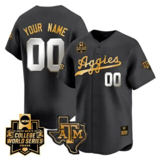Custom Texas A&M Aggies 2024 College World Series Vapor Premier Limited NCAA Baseball Black Gold Stitched Jersey