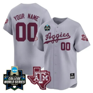 Custom Texas A&M Aggies 2024 College World Series Vapor Premier Limited NCAA Baseball Grey Stitched Jersey