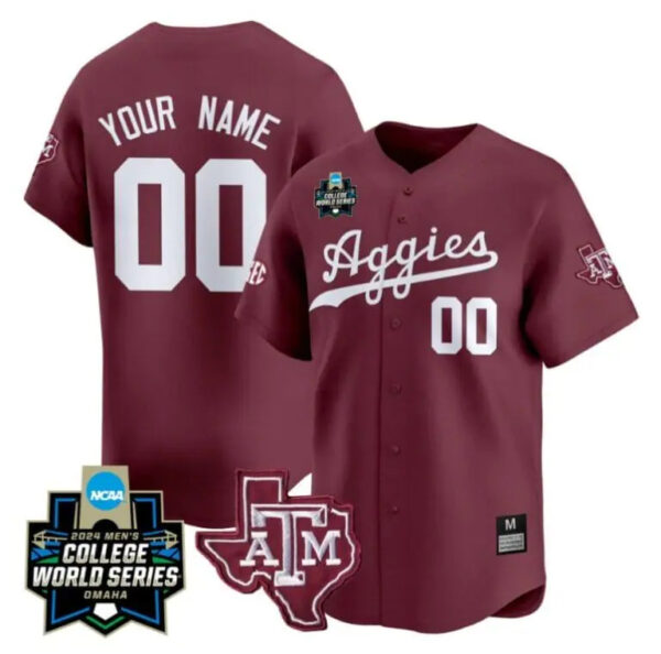 Custom Texas A&M Aggies 2024 College World Series Vapor Premier Limited NCAA Baseball Maroon Stitched Jersey