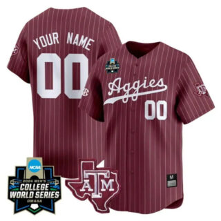 Custom Texas AM Aggies Jersey 2024 College World Series Vapor Premier Limited NCAA Baseball Stitched Maroon Pinstripe