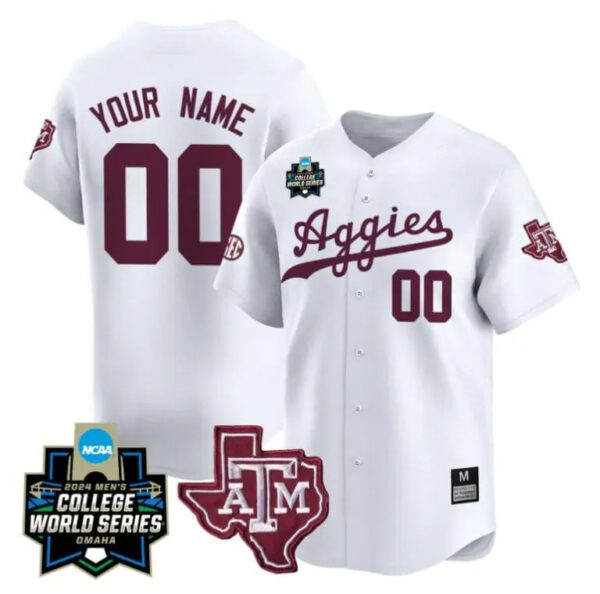 Custom Texas A&M Aggies 2024 College World Series Vapor Premier Limited NCAA Baseball White Stitched Jersey