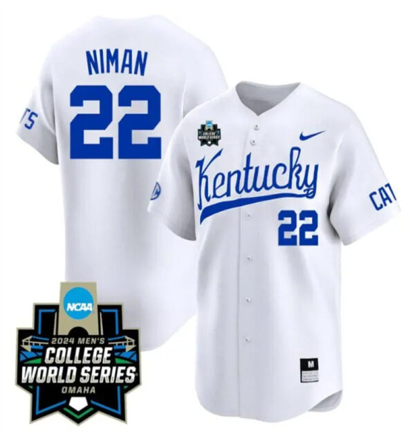 Dom Niman Jersey #22 Kentucky Wildcats 2024 College World Series Vapor Premier Limited NCAA Baseball Stitched White