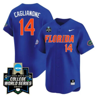 Jac Caglianone Jersey #14 Florida Gators 2024 College World Series Vapor Premier Limited NCAA Baseball Stitched Florida Blue