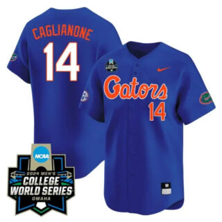 Jac Caglianone Jersey #14 Florida Gators 2024 College World Series Vapor Premier Limited NCAA Baseball Stitched Gators Blue