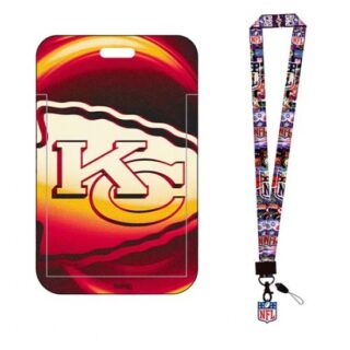 Kansas City Chiefs ID Stickers Badge Holder with Lanyard, Hard Plastic Key Card Work Badge Sleeve for Office, School, Factory, ID Credit Cards2