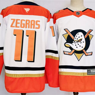 Men's Anaheim Ducks #11 Trevor Zegras White Orange 2024-25 Stitched Jersey