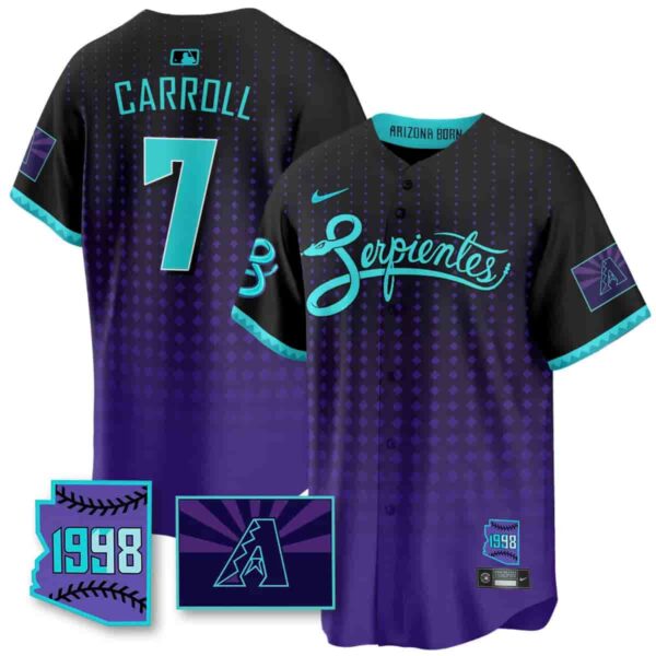 Men's Arizona Diamondbacks Purple for Second ??Serpientes?? City Connect Jersey All Stitched Corbin Carroll #7