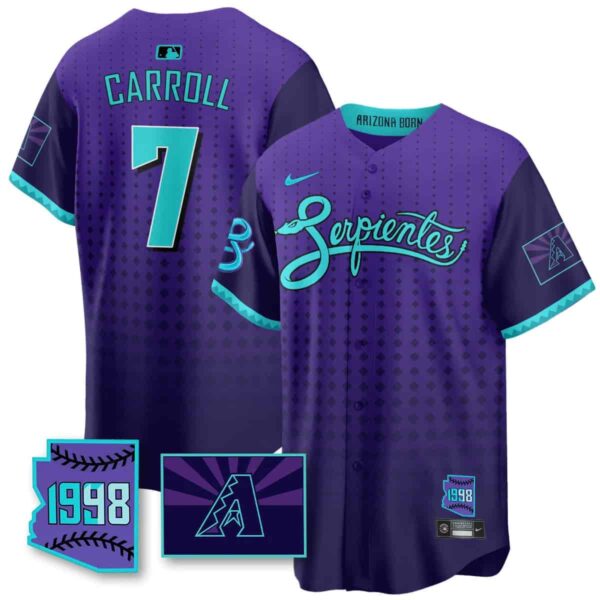 Men's Arizona Diamondbacks Purple for Second ??Serpientes?? City Connect Jersey All Stitched Corbin Carroll #7