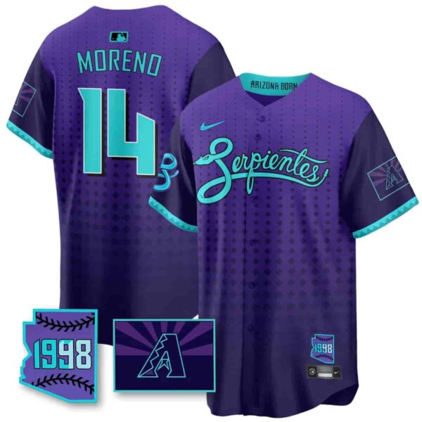 Men's Arizona Diamondbacks Purple for Second ??Serpientes?? City Connect Jersey All Stitched Gabriel Moreno #14