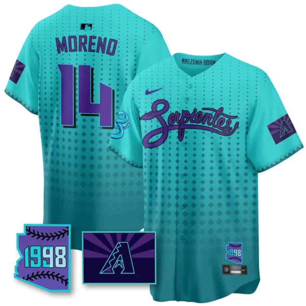 Men's Arizona Diamondbacks Purple for Second ??Serpientes?? City Connect Jersey All Stitched Gabriel Moreno #14