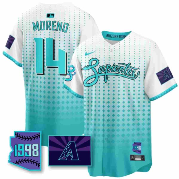Men's Arizona Diamondbacks Purple for Second ??Serpientes?? City Connect Jersey All Stitched Gabriel Moreno #14