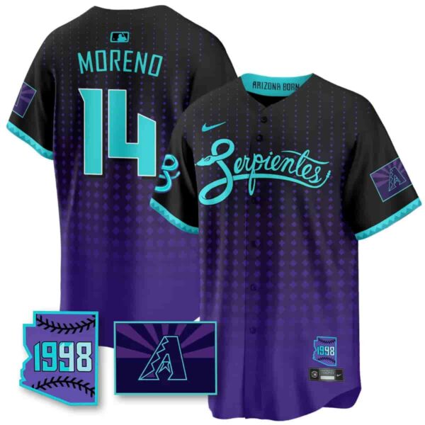 Men's Arizona Diamondbacks Purple for Second ??Serpientes?? City Connect Jersey All Stitched Gabriel Moreno #14