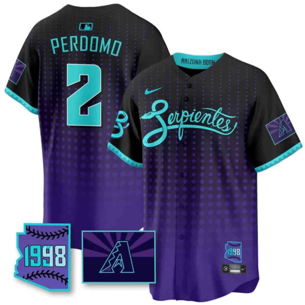 Men's Arizona Diamondbacks Purple for Second ??Serpientes?? City Connect Jersey All Stitched Geraldo Perdomo #2
