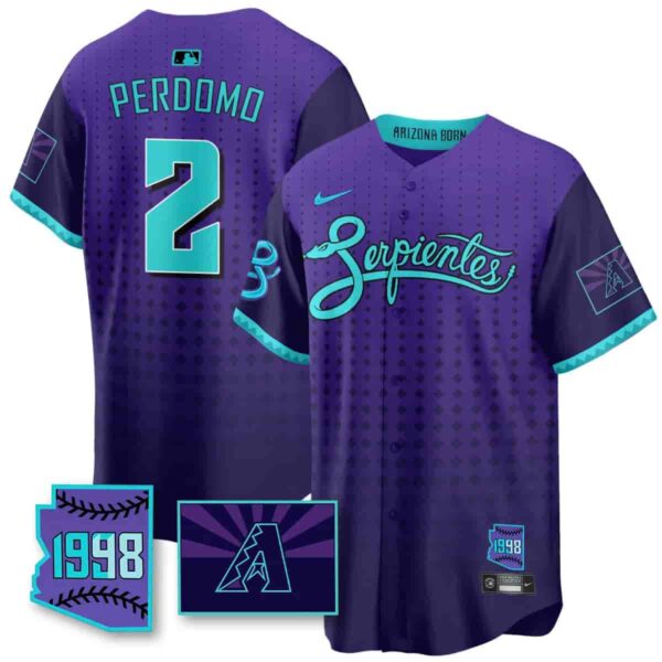 Men's Arizona Diamondbacks Purple for Second ??Serpientes?? City Connect Jersey All Stitched Geraldo Perdomo #2