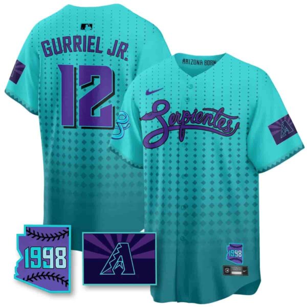 Men's Arizona Diamondbacks Purple for Second ??Serpientes?? City Connect Jersey All Stitched Lourdes Gurriel Jr. #12