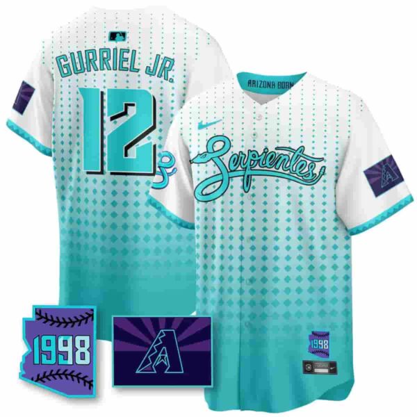 Men's Arizona Diamondbacks Purple for Second ??Serpientes?? City Connect Jersey All Stitched Lourdes Gurriel Jr. #12