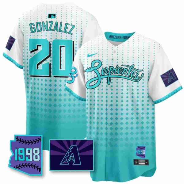 Men's Arizona Diamondbacks Purple for Second ??Serpientes?? City Connect Jersey All Stitched Luis Gonzalez #20