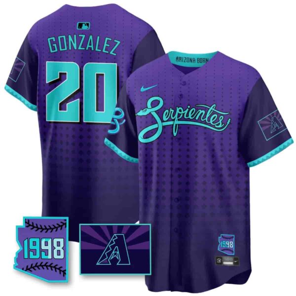 Men's Arizona Diamondbacks Purple for Second ??Serpientes?? City Connect Jersey All Stitched Luis Gonzalez #20