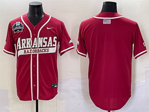 Men's Arkansas Razorbacks Blank Cardinal 2025 World Series & SEC Patch Stitched Jersey