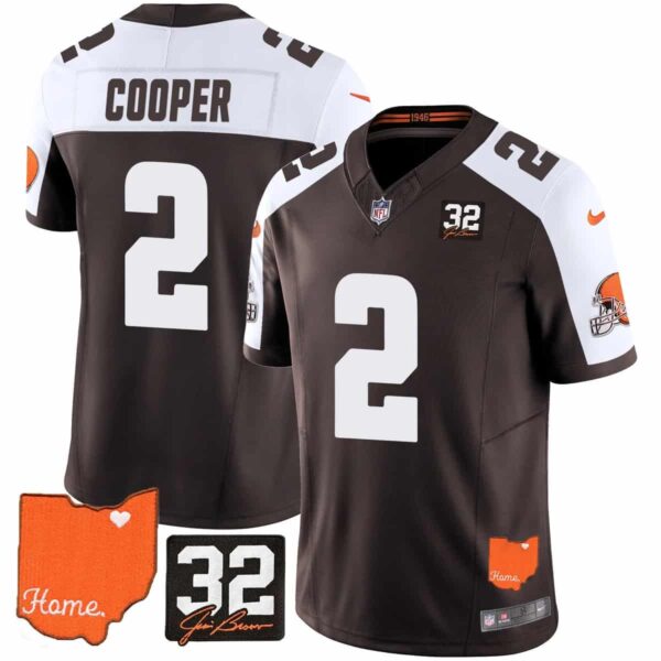 Men's Cleveland Browns #32 Jim Brown Memorial & Home Patch Vapor Limited Jersey All Stitched Amari Cooper