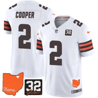 Men's Cleveland Browns #32 Jim Brown Memorial & Home Patch Vapor Limited Jersey All Stitched Amari Cooper 2
